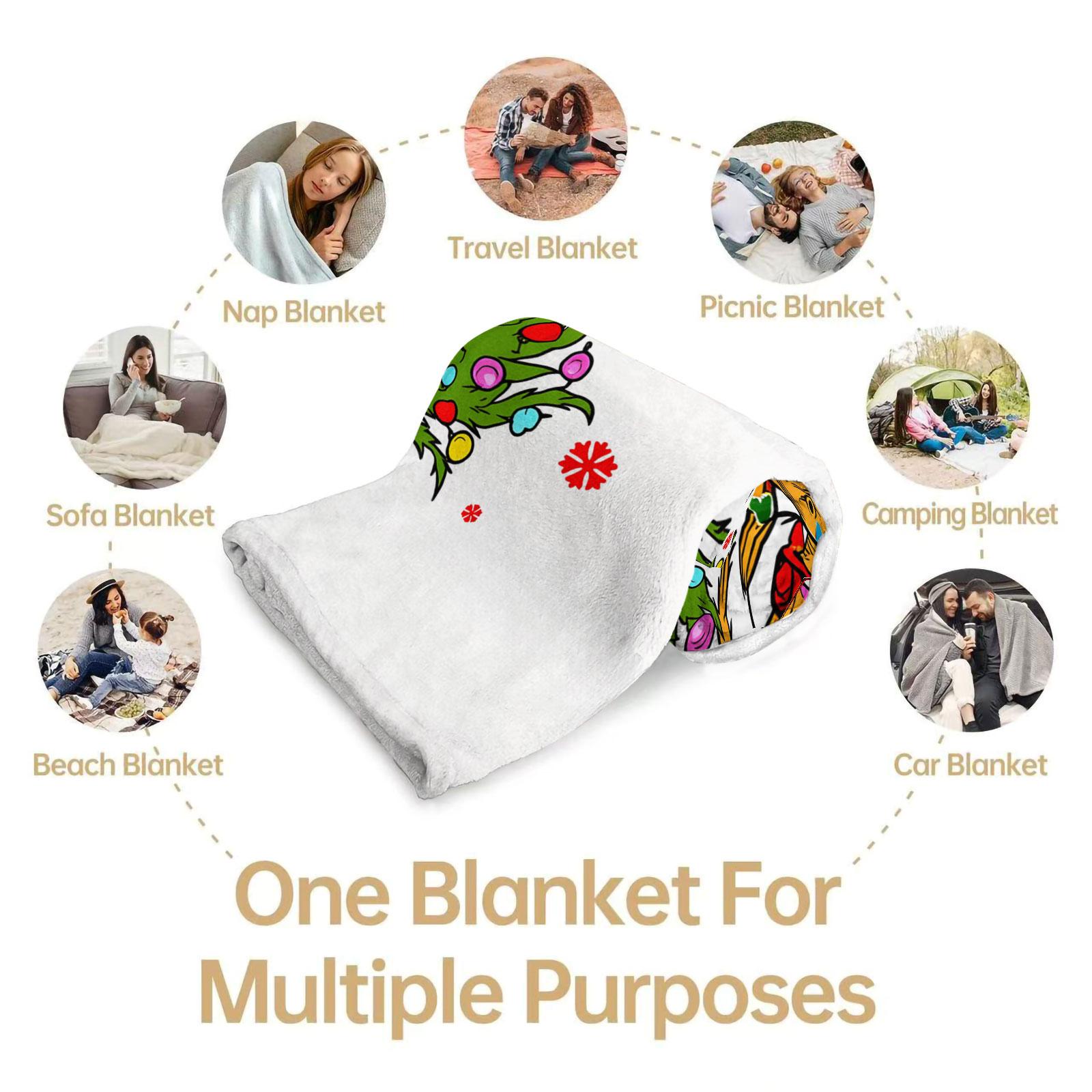 Christmas Theme Flannel Sofa Bed Blanket, Christmas Tree and Dog Grinch Pattern Plush Cover, Soft Smooth Thick Dense, Suitable for Who Love Christmas and Childlike Whimsy, Perfect Gift Choice or Self Use