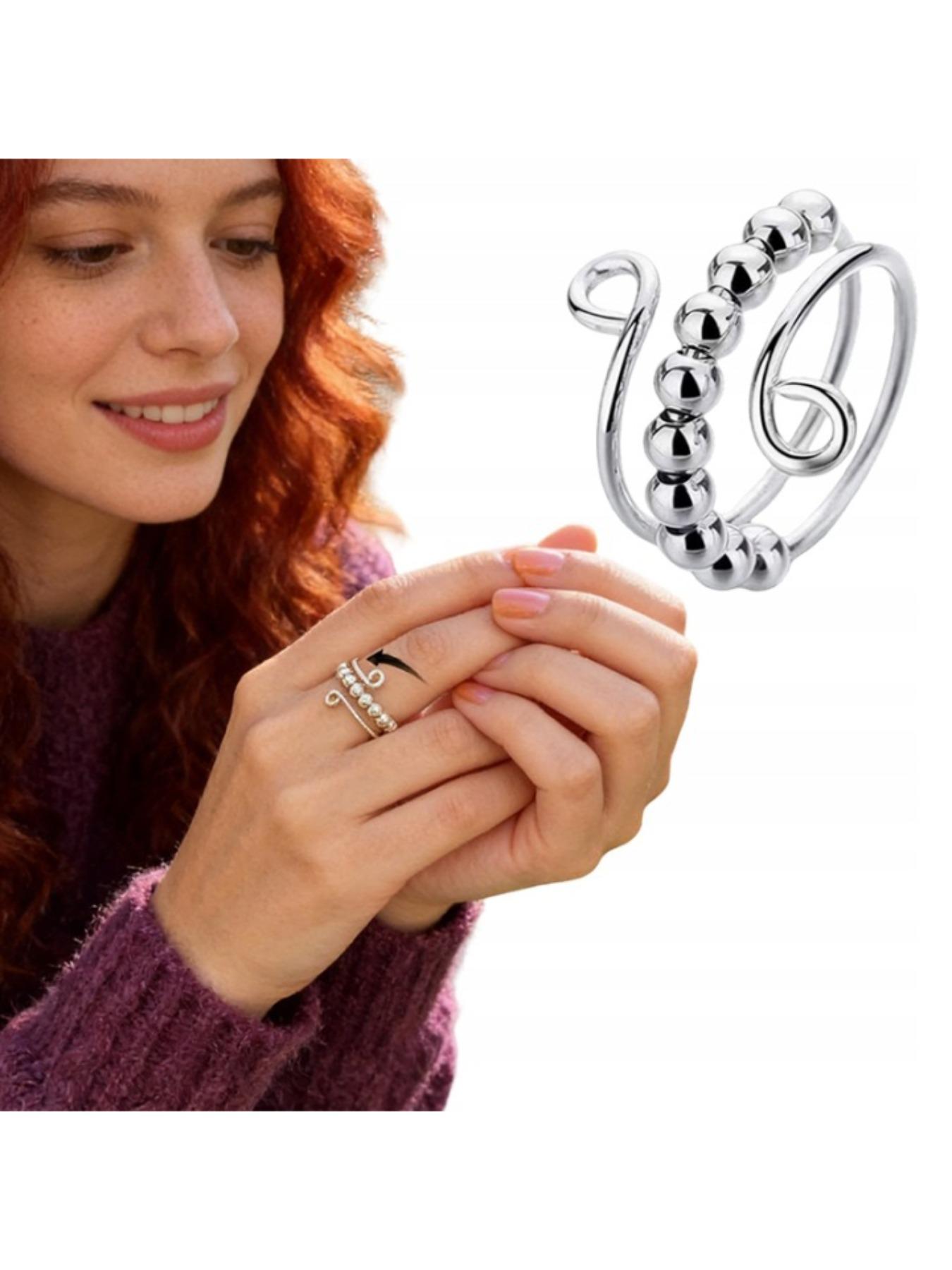 Anxiety Ring - Anxiety Relief Rings, Adjustable rotating ring, helps relieve anxiety, stress and meditation - Rotatable and stackable 10 beads, suitable for both men and women - Unique design, helps calm and focus - Anxiety Fidget Ring
