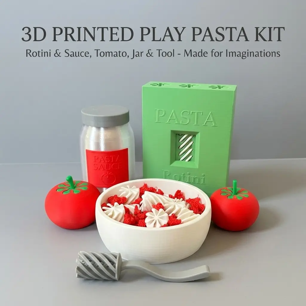 Italian Pasta Toy Set, 3D Printed Realistic Pasta Toys, Fun Tomato Sauce Noodles Combo, Kids and Couples Play, Home Use