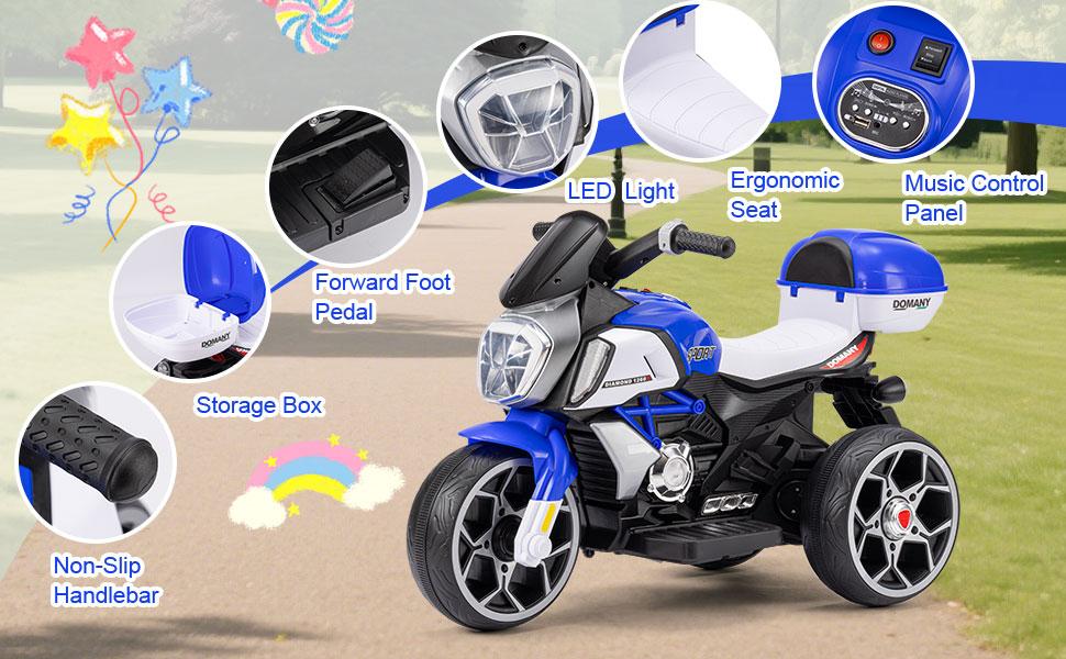 DollarDash 6V Kids Electric Motorcycle, 3 Wheels Ride on Motorbike for Boys Girls Ages 3-8, Connect with Phone, Electric Toy Motorcycle with Headlight, Horn, Music, MP3, USB, Gift for Kids