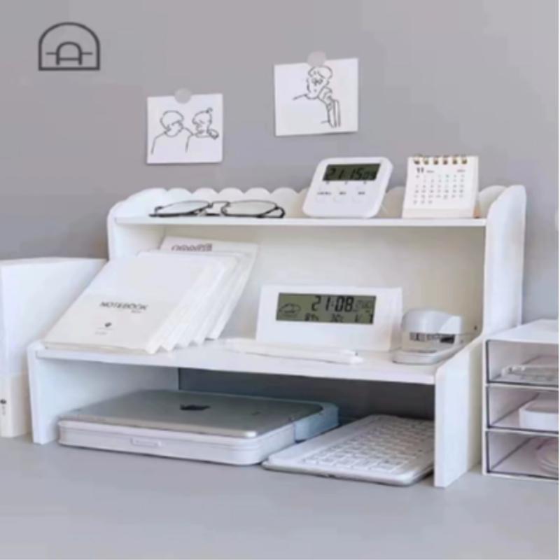 Multifunctional Stackable Dual-Layer Desktop Organizer, Cute Cloud Edge Design, Space-Saving Storage Rack for Home, Dormitory, Office, Desk Organizer Tidy