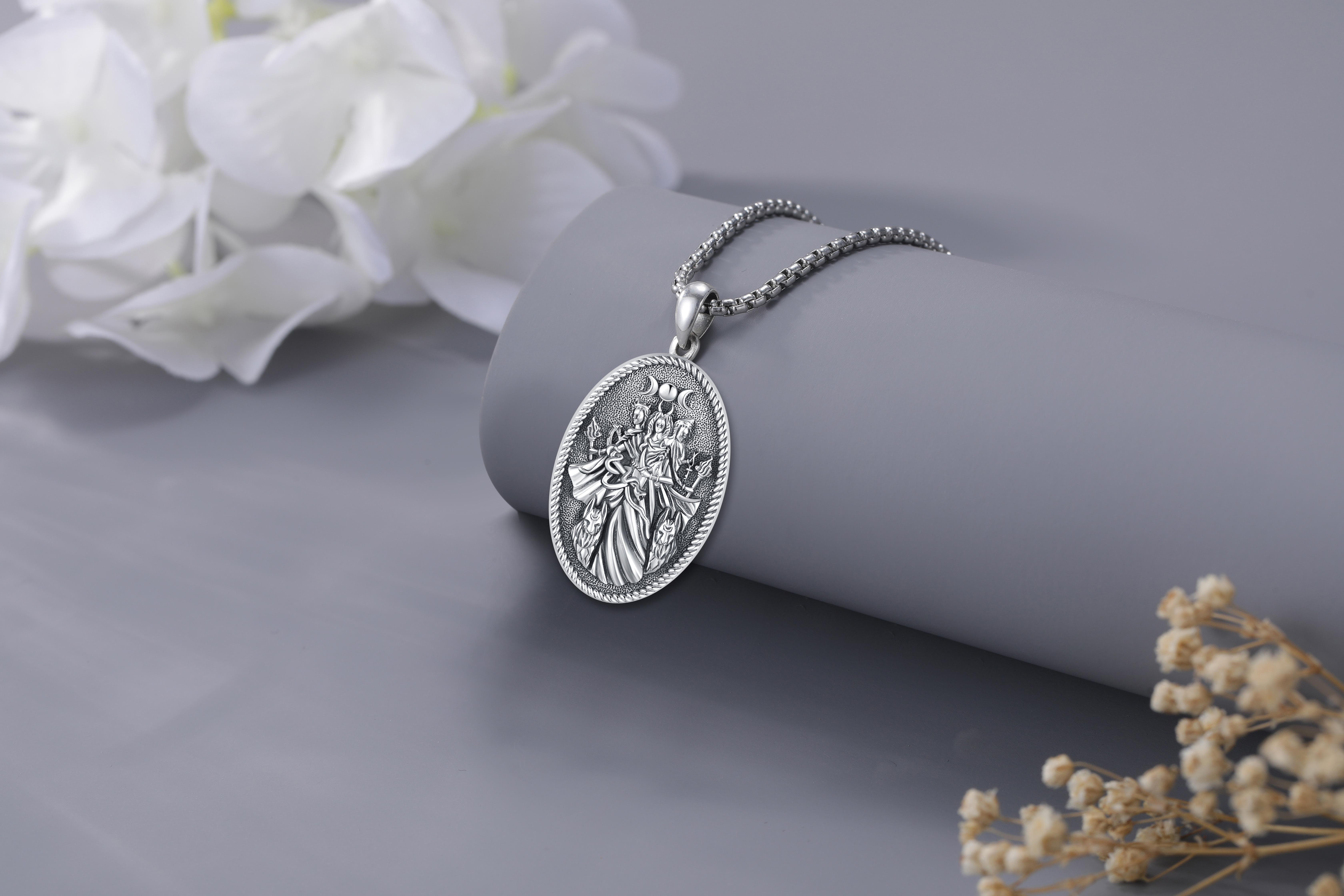 DRINSPER Hecate Necklace 925 Sterling Silver Goddess of Witches of Magic Feminism Jewelry for Women Hekate Pendant Necklace Ancient Greek Mythology Night of Hekate The Ancient Origins of the Goddess of Witchcraft and Moon Amulet Jewelry