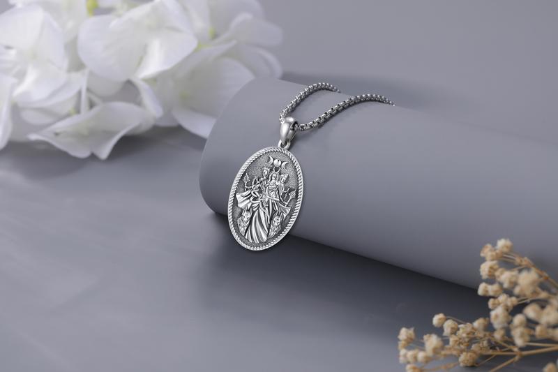 DRINSPER Hecate Necklace 925 Sterling Silver Goddess of Witches of Magic Feminism Jewelry for Women Hekate Pendant Necklace Ancient Greek Mythology Night of Hekate The Ancient Origins of the Goddess of Witchcraft and Moon Amulet Jewelry