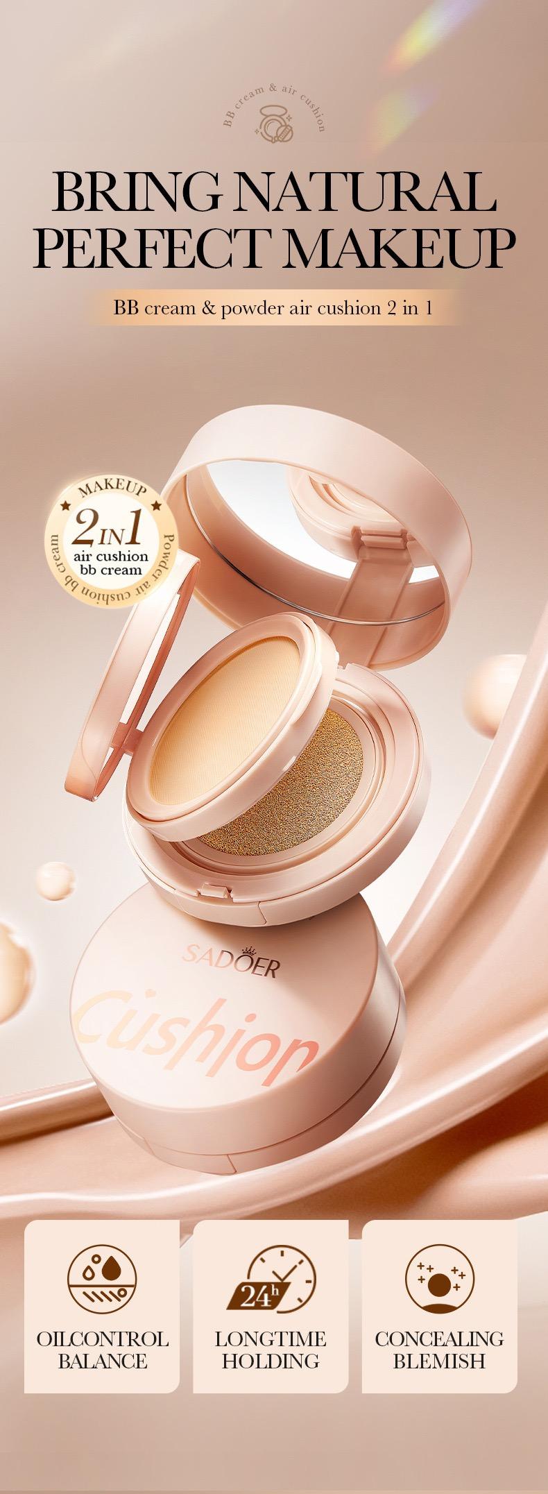 2in1 air cushion bb cream Double-layer concealer set suitable for full face, pink filler-type foundation - 24-hour long-lasting, high coverage matte texture, concealer, Korean-style foundation for creating a perfect makeup look