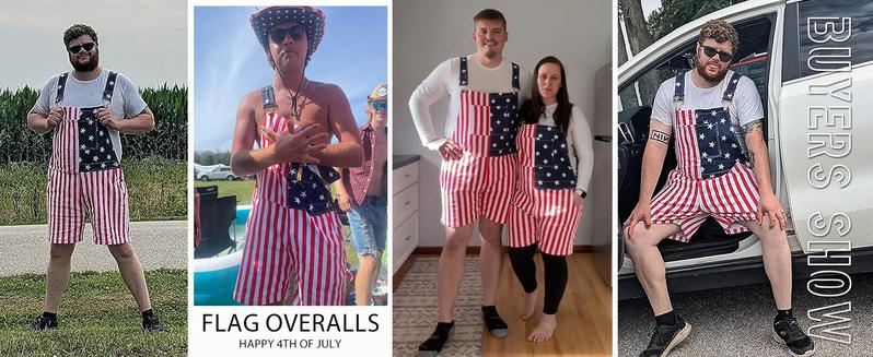 Yuanbang American Flag Overalls Shorts Stretch Men's Adjustable Denim Bib Coveralls Menswear Outdoor Jumpsuit Jean USA Rompers with Pockets
