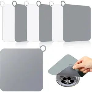 Yinkin 6 Pcs Drain Covers to Keep Bugs Out Silicone Shower Floor Tub Stoppers Bathtub Drain Stoppers Sewer Anti-Odor Mats Deodorizing Plugs for Bathroom(6 x 6 Inch,Square,Grey and White)