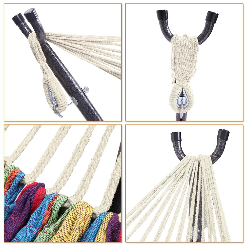 Double Hammock with Stand - 250lb Capacity Heavy-Duty Steel Frame & Carry Bag - Brazilian-Style Cotton for Backyard, Camping, Garden Outdoorfun