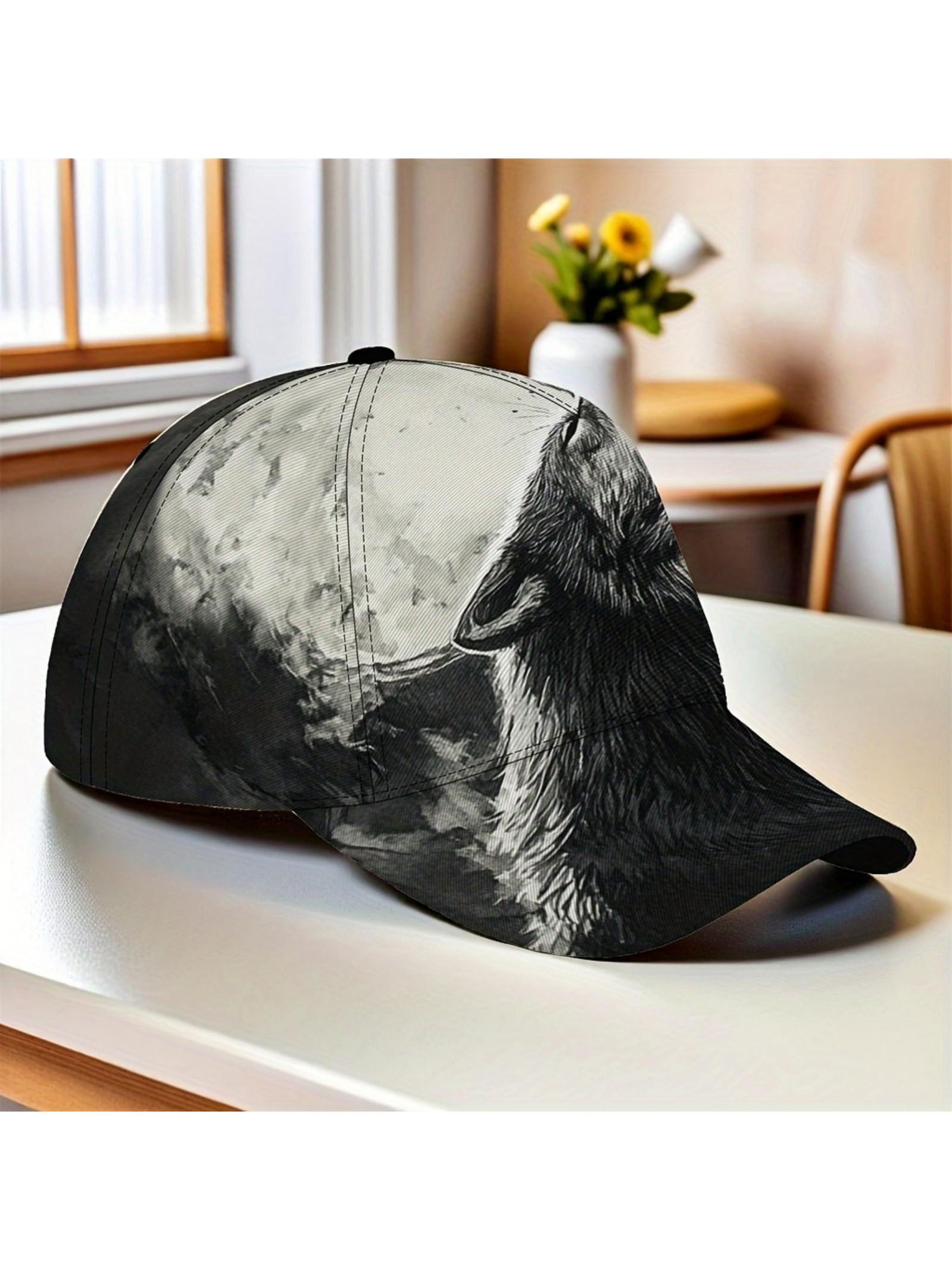Adjustable Lightweight Baseball Cap, Adjustable Snapback Cap, Wolf Pattern Outdoor Sports Hat, Outdoor Hiking Hat, Durable Trendy Casual Wear, All Seasons Fitted Design