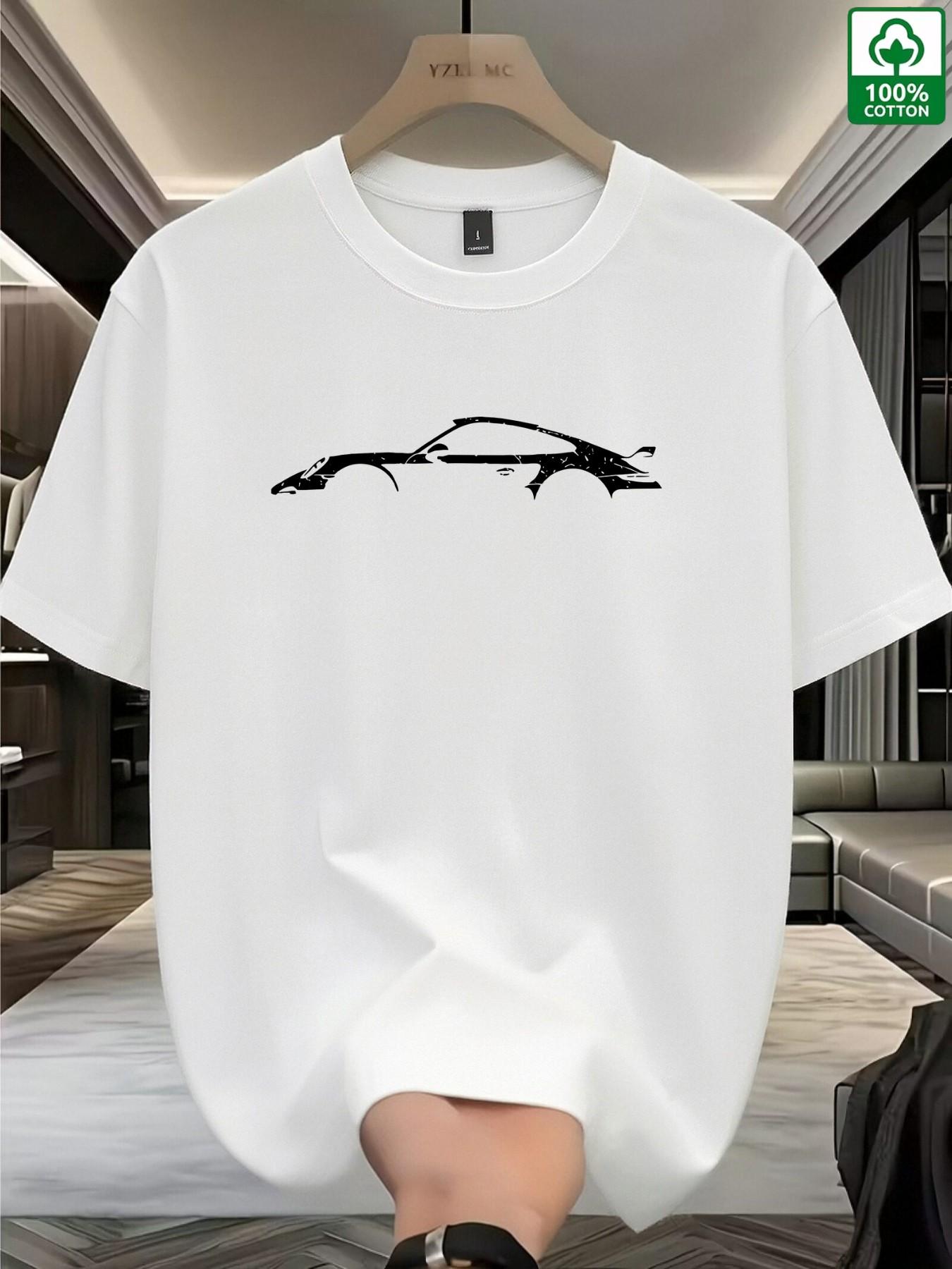 Unisex Oversized Porsche 911 Car Print T-Shirt, 100% Cotton High Street Streetwear Graphic Tee, Casual Fitted Long Sleeve for Automotive Fans