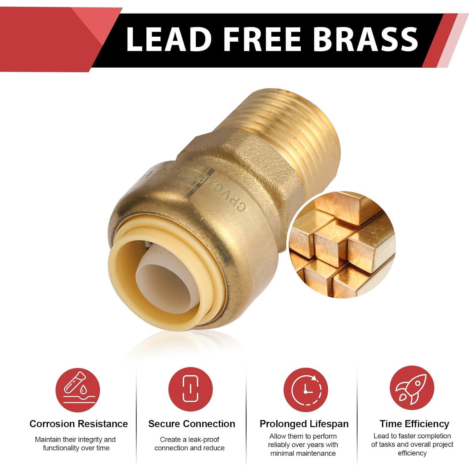 (Pack of 2)  3/4 Inch x 3/4 Male Adapter Push to Connect Pex Copper, CPVC, 3/4 Inch, with a Disconnect Tool,(PF125-2PCS)