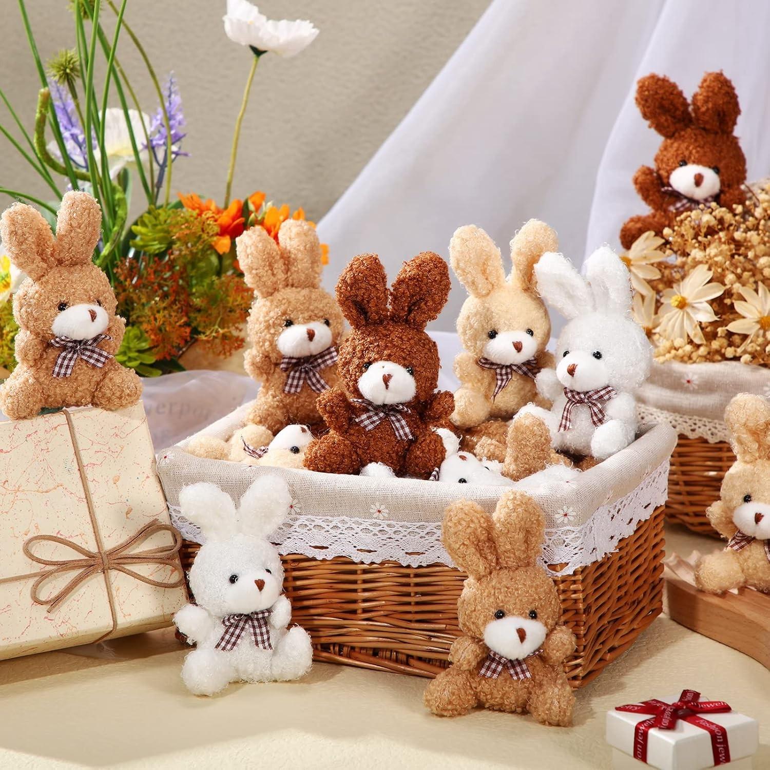 24-Piece Easter Plush Bunny Gift Set, Miniature Keychains, Bow-Tied Rabbit Dolls, Birthday Baby Party Favors