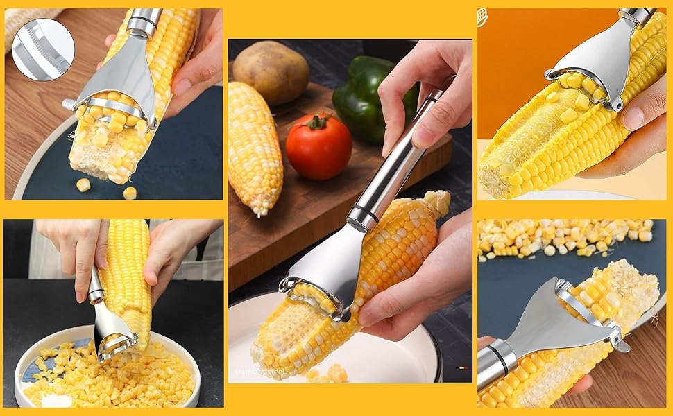 2 Counts Set Rustproof Steel Blade for Bulk Corn Processing,Multi Corn Peeler,Commercial-Grade Corn Shucker - Kitchen Cutter Tool Multifunctional Grips with Ergonomic Non-Slip Handle.