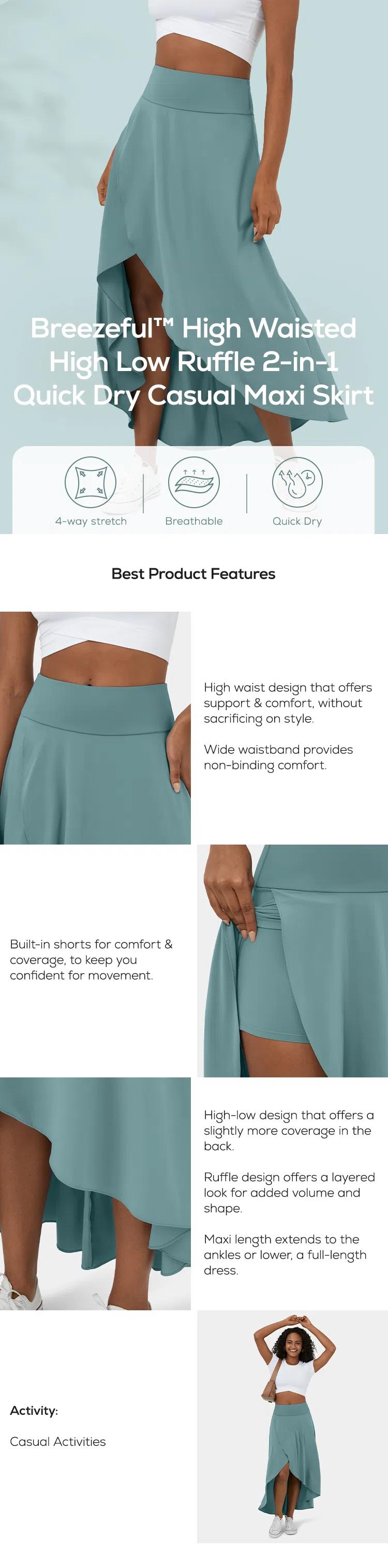 Halara Breezeful High Waisted High Low Ruffle 2-in-1 Flowy Quick Dry Casual Regular Maxi Skirt Gym Shorts