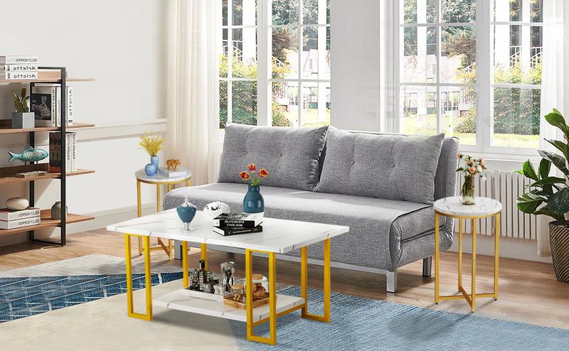 AWQM Marble Coffee Table, Faux Marble Top Rectangular Coffee Table with Black Metal Frame, 2 Tier Living Room Table for Living Room, Office, Balcony, 40 Inch