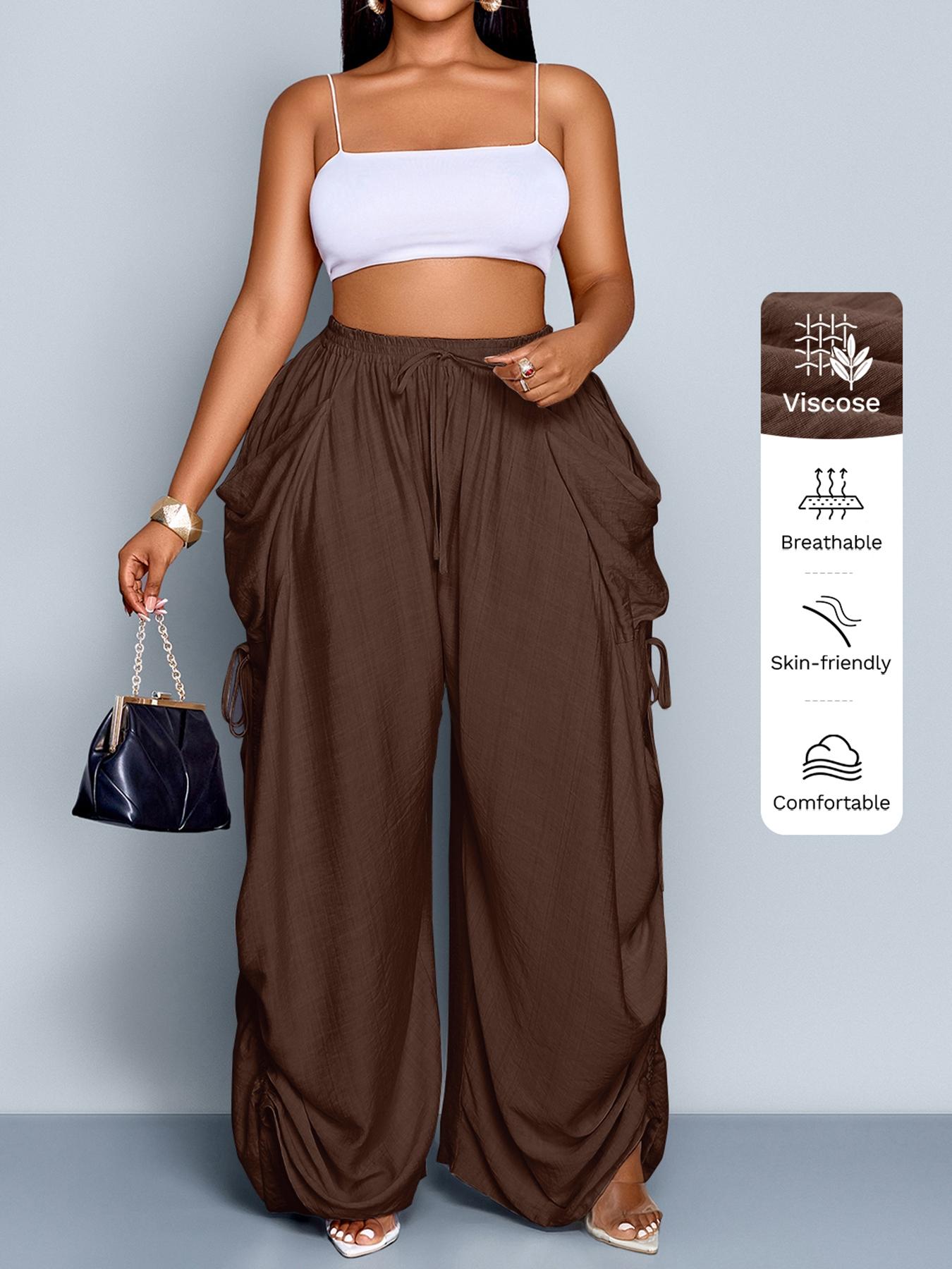 Women's Casual Loose-Fit High Waist Wide Leg Pants, All-Season Woven Fabric, Long Plain Design, Daily Commute & Vacation Wear Women's Casual Loose-Fit High Waist Wide Leg Pants, All-Season Woven Fabric, Long Plain Design, Daily Commute & Vacation Wear