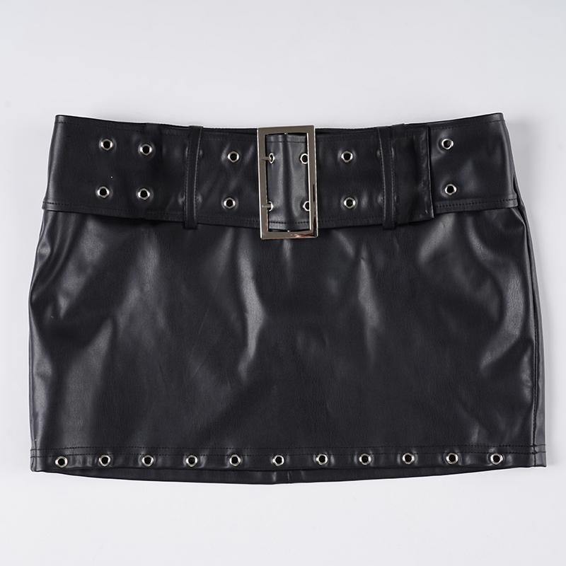 Women's PU Leather Belted Mini Skirt, Adjustable Skirt, Low Rise Skirt, Low Waist Street Style Fashion, Sexy Tight-Fitting Half Skirt for Women, Womenswear