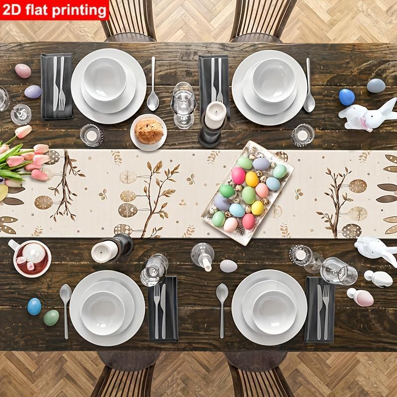 1 Piece Brown Easter Table Runner, Easter Egg Rabbit Farmhouse Style Apron, Rustic Floral Pattern Table Kitchen Island Party Decoration