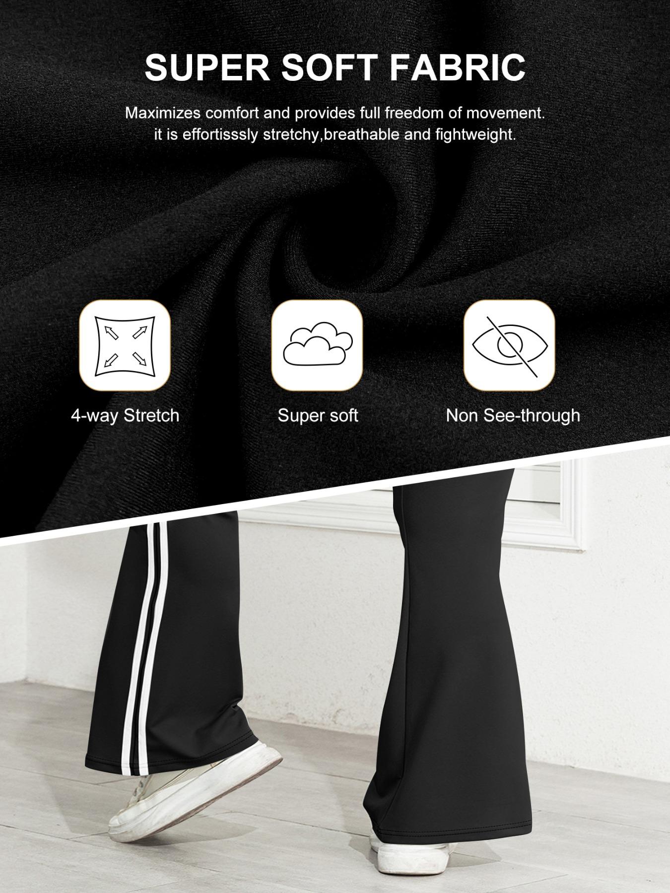 【Plus Size】 Side Stripe Design Flare Leg Leggings, Casual Comfy High Waist Bell Bottom Trousers for Daily Wear, High Waisted Leggings, Women's Bottoms for All Seasons