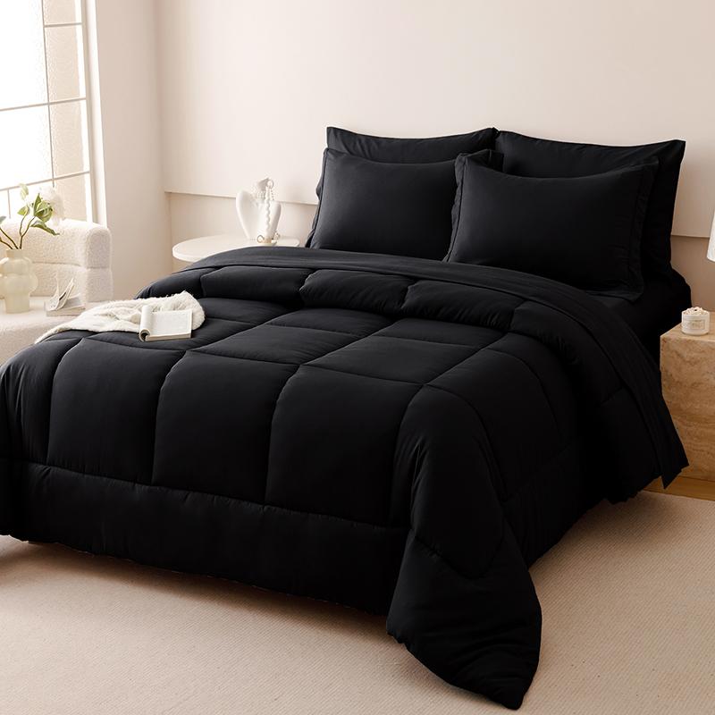 5/7pcs Luxurious Checkered Comforter, Soft Microfiber, Breathable, Easy Care for All Seasons, Bedding Set with Down Alternative Comforter, Sheets, Pillowcases & Shams, Queen And King Size