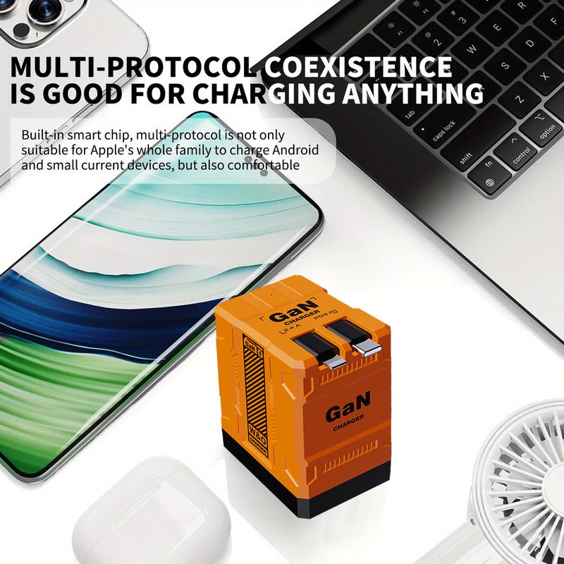 W&O GaN Charger(Type C/Lightning), Compatible with 120W Fast Charger, Retractable Wall Charger, Foldable Plug for iPhone, Fast Charging Power Adapter for Smartphone, Travel Universal Plug Fast Charging, Holiday Gift Tech