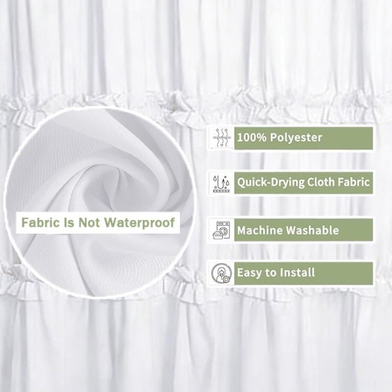 Vintage Plain Ruffled Shower Curtain, Soft Polyester Fabric, Bathroom Closet Window Decor, Hotel Bedroom Salon Curtains