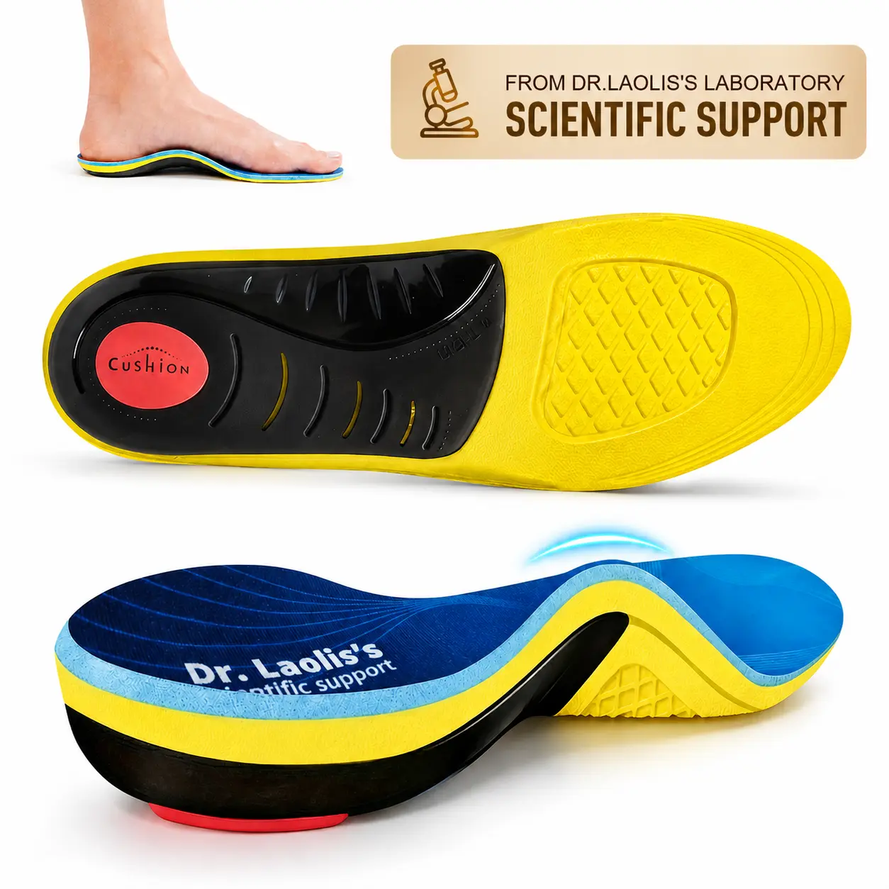 Heavy Duty Arch Support Insoles (240+ lbs Capacity) - Athletic Orthotic Inserts for Plantar Fasciitis, Flat Feet, Bunion, Foot Pain Relief - Breathable, Shock Absorbent, Anti-Fatigue, Custom Fit Insoles & Heel Liners for Work Boots, Sneakers (Yellow/Blue)