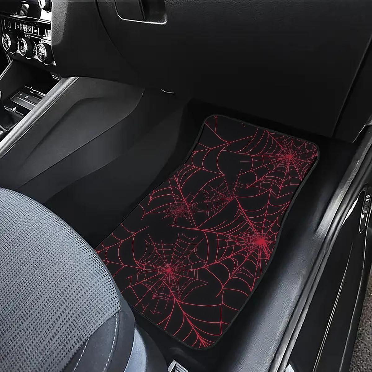 4-Piece Car Mat Set, Spider Web Print, Universal Fit for All Vehicles, Front & Rear Mats, Easy Clean, Protective Interior Decor