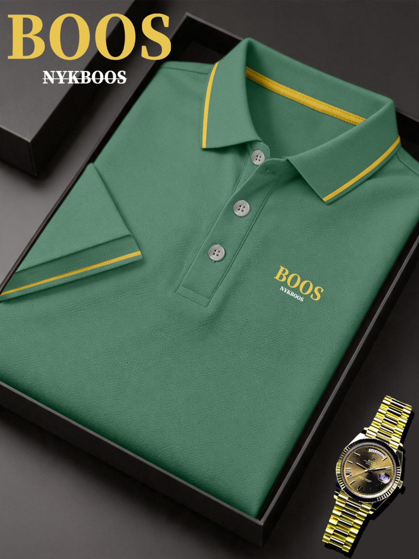 Lb5031 Classic Boss Logo Print Men's Fitted Polo Shirt, Elastic Casual Breathable All-Season Comfortable Durable High-End Polo