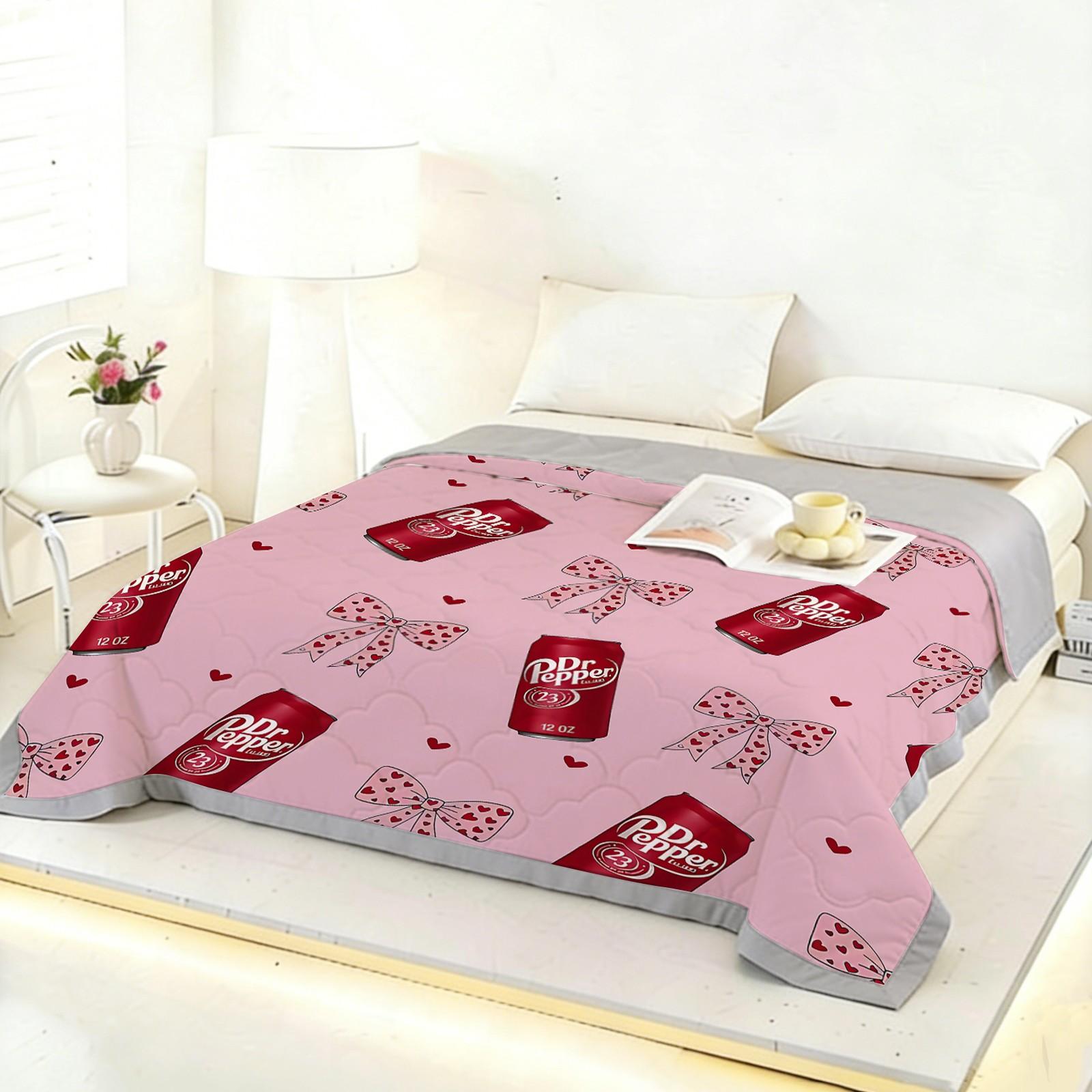 Soda Can Bow Summer Quilt, Sweet Girl Style Air Conditioning Blanket, Soft Skin-Friendly All-Season Home Use Single/double Size