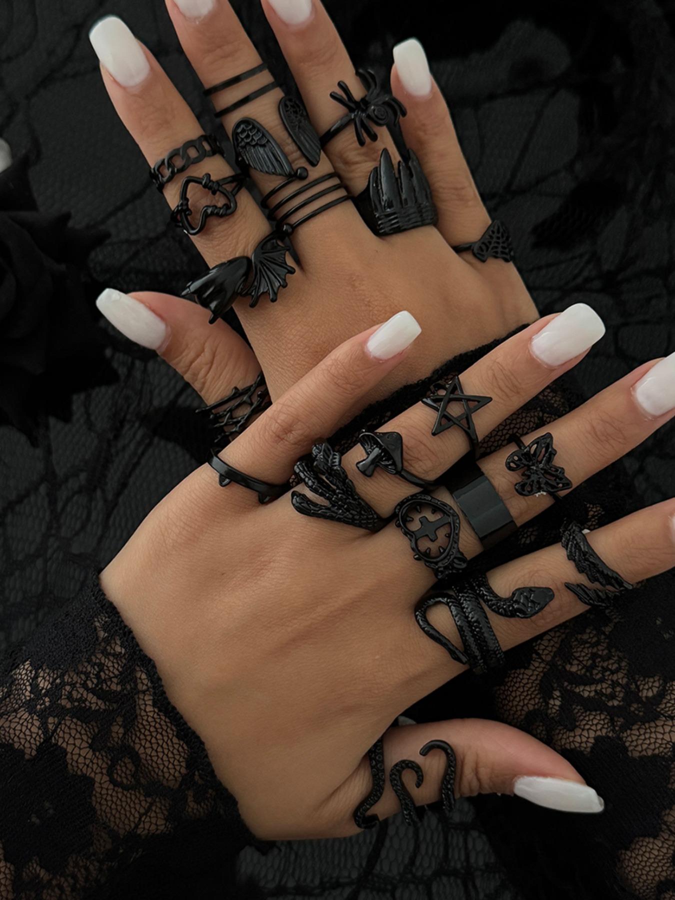 20-Piece Punk Gothic Ring Set, Butterfly Spider Wing Design, Women's Witchy Jewelry for Party Daily Holiday Gifts, All-Season Wear