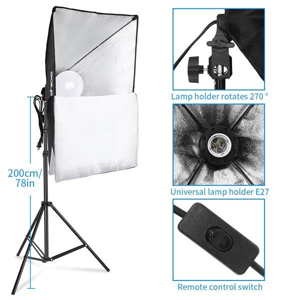 Umbrella Photography Stand Kit,Softbox Lighting Kit, Photo Equipment Studio Softbox 20" x 27", with E27 Socket and 2x5500K Instant Brightness Energy Saving Lighting Bulbs, Photography Kit for Portrait Studio Video Recording, Filming, Podcast