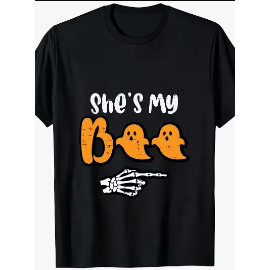 Men's Halloween Matching She's My Boo Skeleton Couple Costume Performance Graphic Print TShirt Casual Short Sleeve Round Neck Top Men's Summer Daily Wear Athletic ShirtPlus Size Retro Casual Round Neck Printed T-shirt Unisex