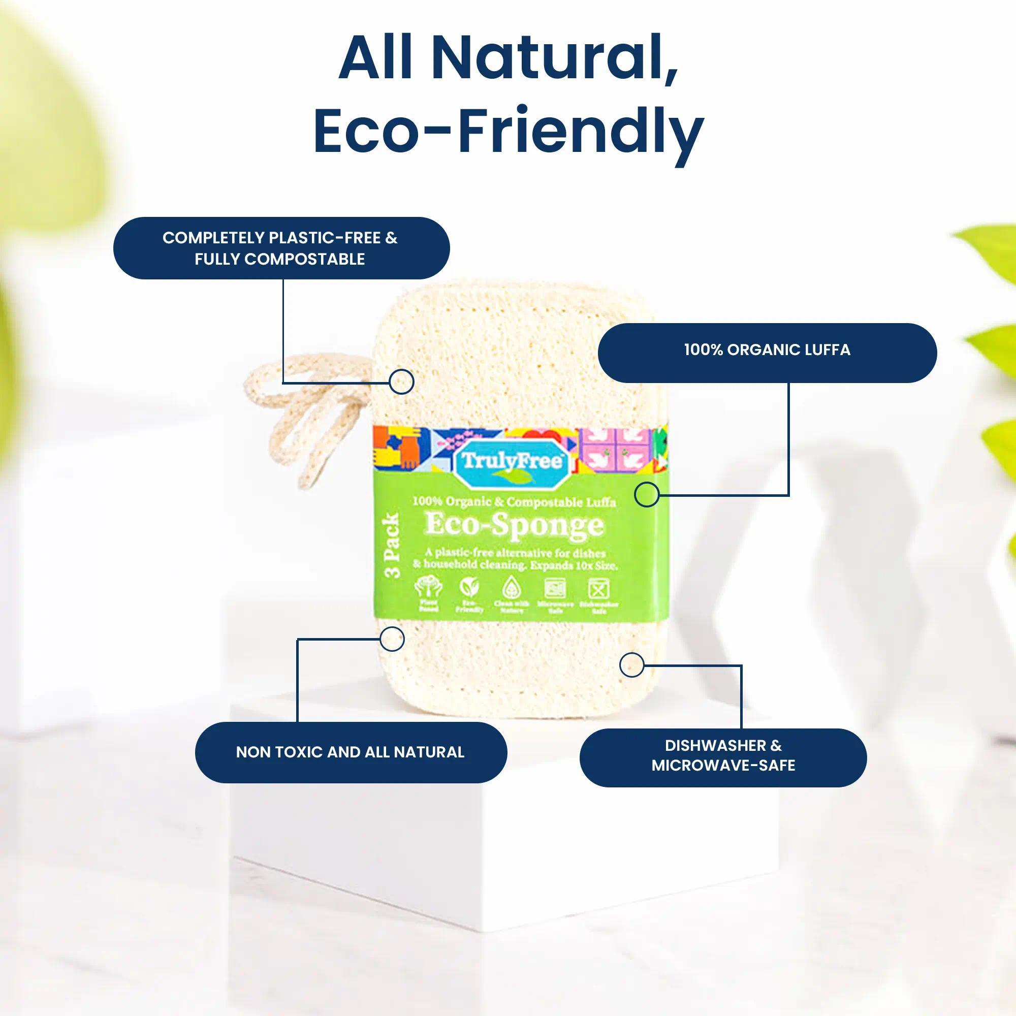 Free Natural Cleaning Sponges, Sponges For Cleaning, Non Toxic Sponges, 100% Organic Luffa Dish Scrubber, Plant-Based, Compostable, Biodegradable Sponges, Cruelty Free, Non Scratch Scouring Pad, 4.4 x 2.8, Pack of 3 Cleaner