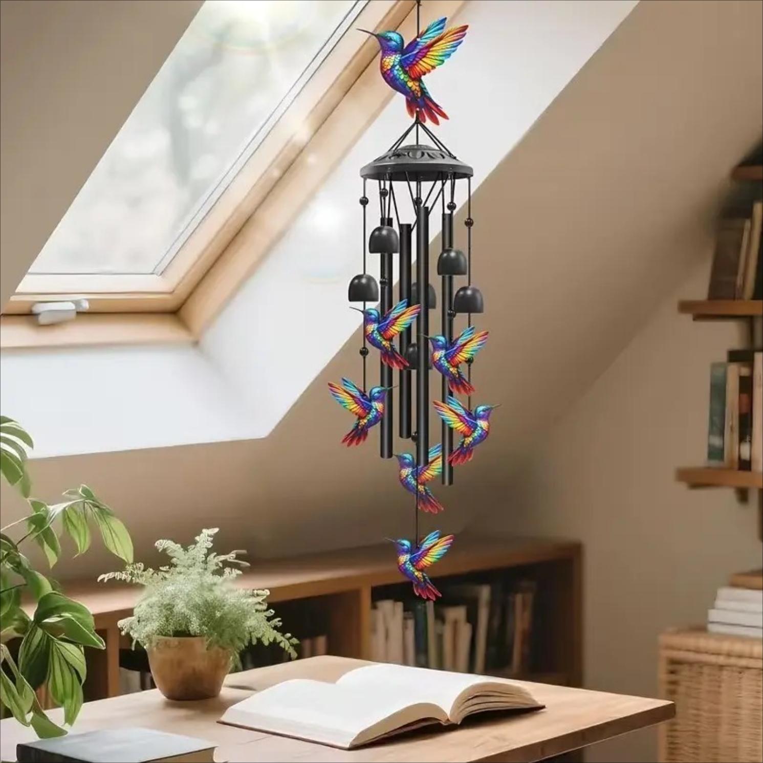 Vintage Hummingbird Wind Chime with Melodic Metal Tubes - Porch Mount Outdoor Garden Decor, Bird Lover Gift for Patio, Soothing Hanging Bell