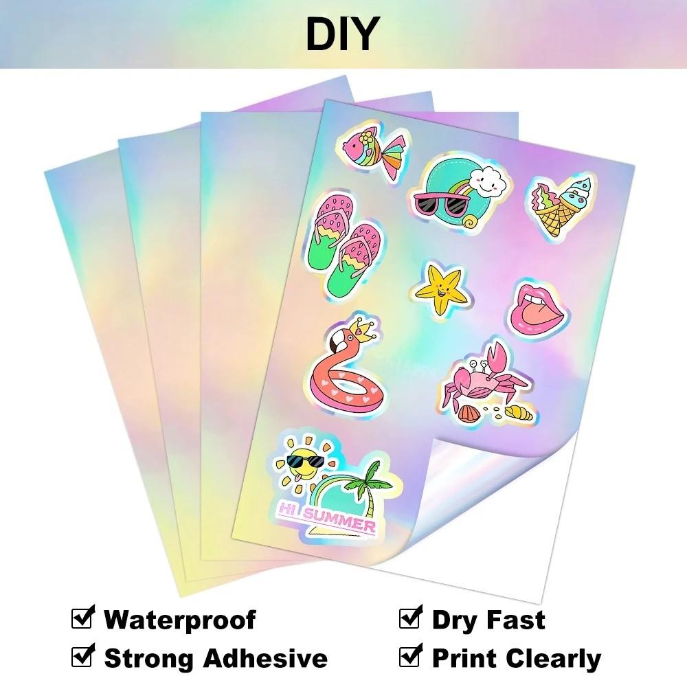 A4 Holographic Print Stickers, Matte & Glossy Surface, Inkjet Printer Compatible, Vinyl Paper Included, Ideal for DIY Photography Cards