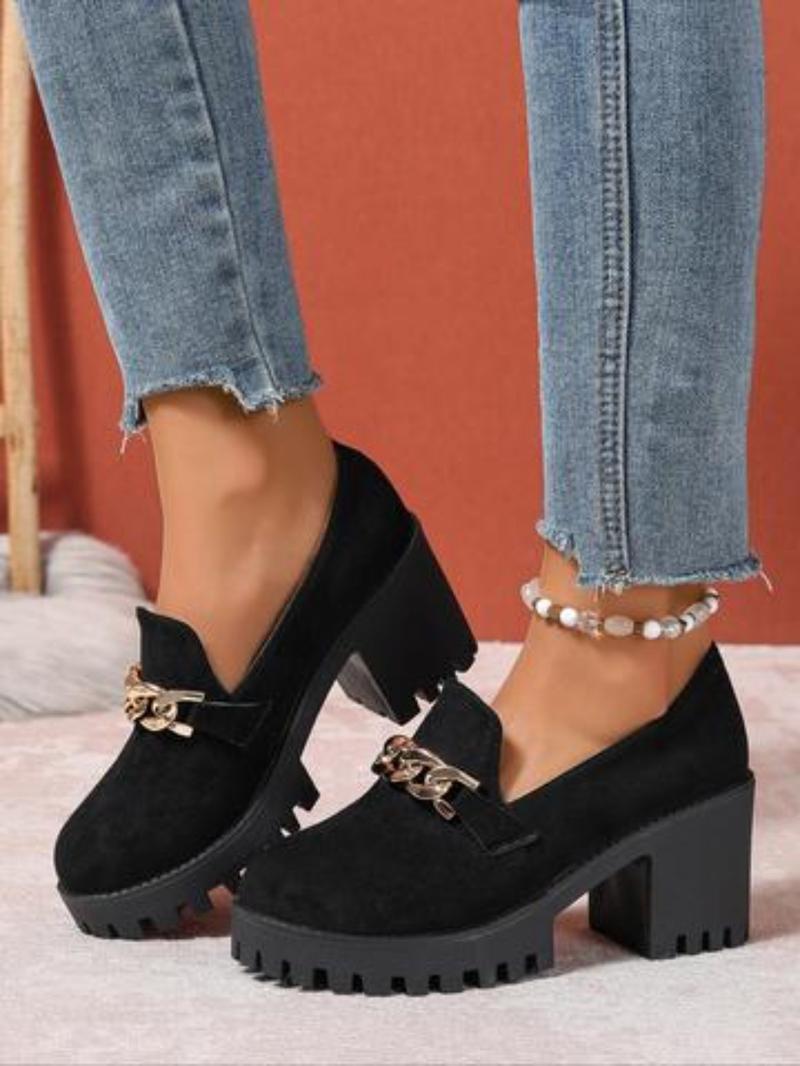 Women's Fashion Elegant Classic High Heels, Metal Decor Faux Fur Design, Stage Style Thick Sole Punk Shoes, All Season Wedding Comfortable Wear