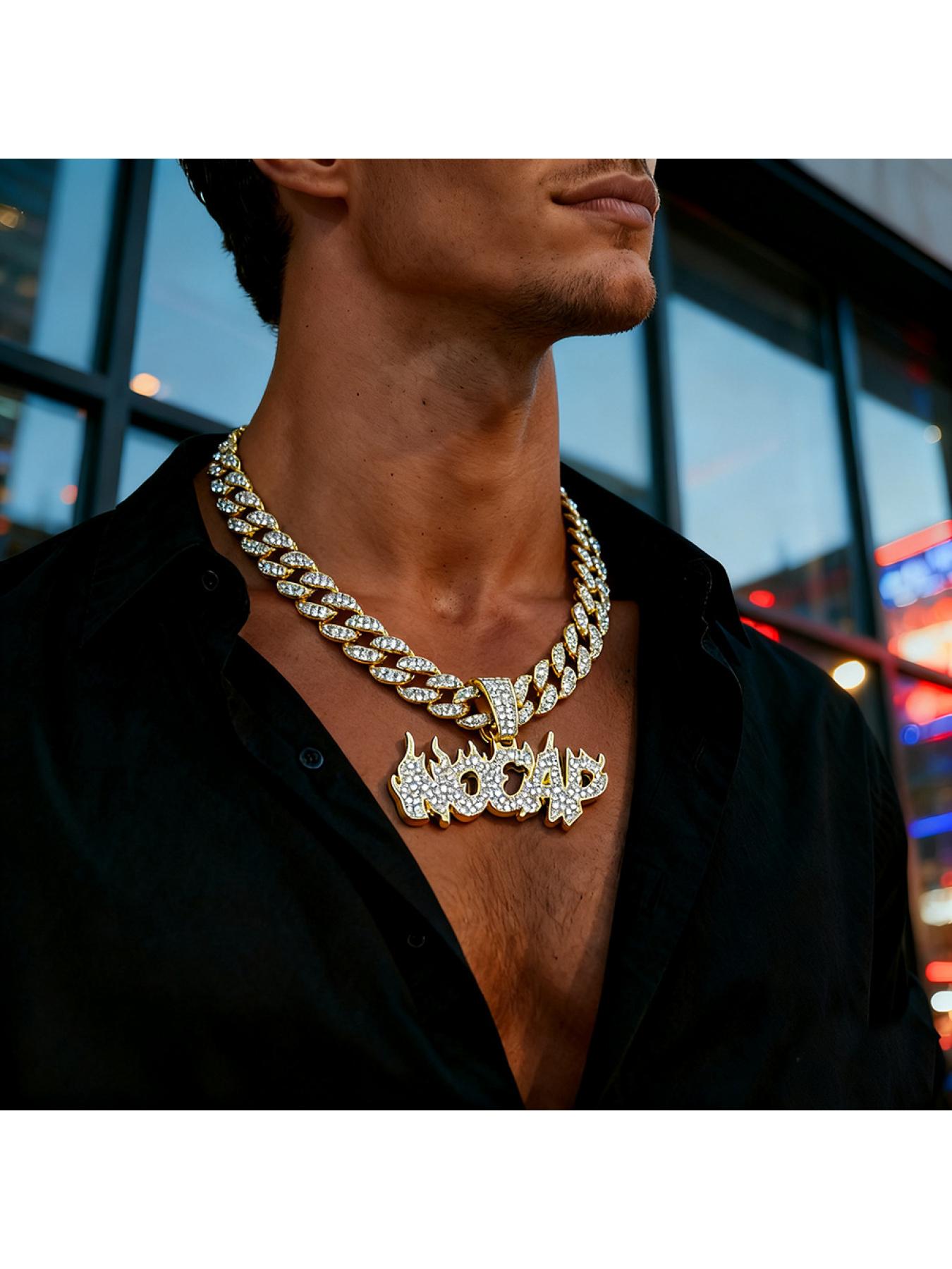 Fashionable Flame Letter NOCAP Alloy Diamond Pendant Hip Hop Retro Personality Necklace Pendant