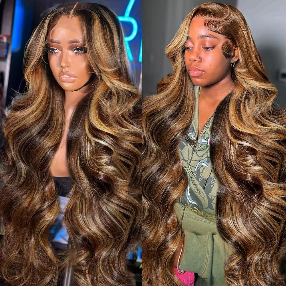 P4/27 Colored Highlight Body Wave Lace Front Wigs Human Hair 13X6 HD Lace Front Wig Human Hair Pre Plucked 180% Density Highlight Wig Human