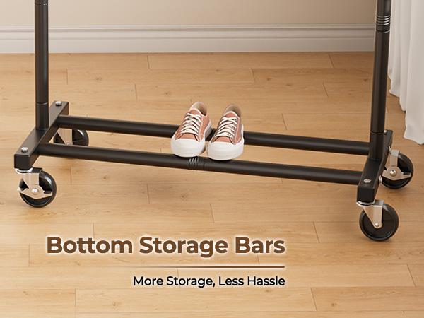 HYSEYY Rolling Clothes Rack with Wheels, Metal Garment Rack Double Rods Movable Garment Shelf ,for Hanging Clothes,Multi-functional,  Mobile Space Saving Garment Organizer  Freestanding