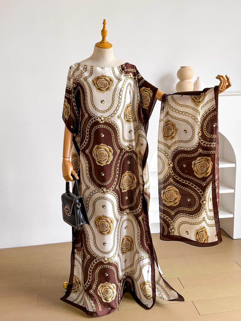 Women's Colorblock Print Long Scarf & Poncho Set, Casual Soft Comfortable Shawl for Beach Vacation, Fashion Accessories for Women & Girls