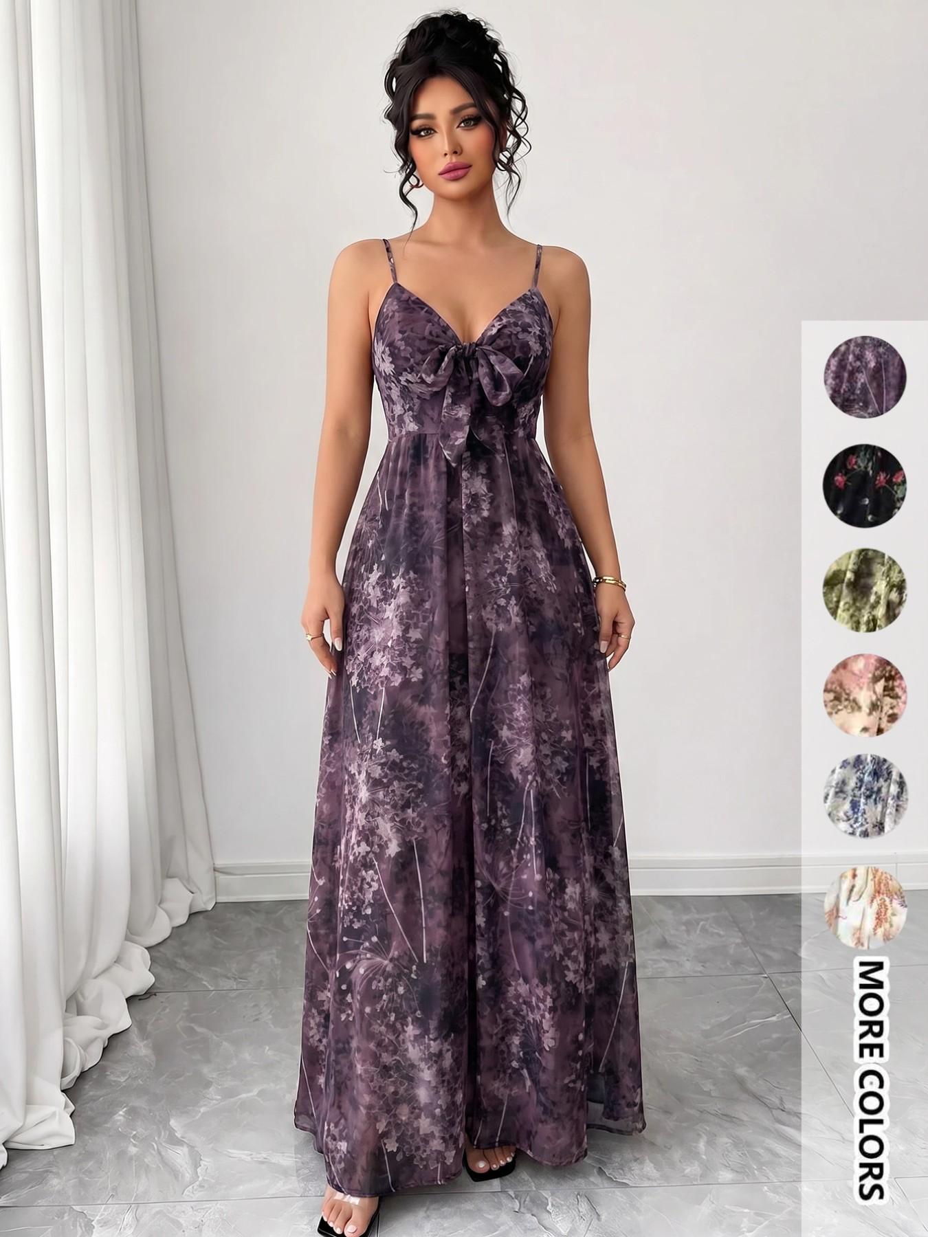 Women's Floral Print Cami Dress, Boho Fashion Casual A Line Dress for Beach Holiday Vacation, Ladies Dress for Summer Women's Floral Print Cami Dress, Boho Fashion Casual A Line Dress for Beach Holiday Vacation, Ladies Dress for Summer