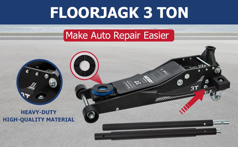 3 Ton Floor Jack for SUV & Low Profile Cars - Aluminum/Steel Dual Piston Quick Lift Pump - 2.95" to 27.5" Lifting Range - Fits Sports Cars, Coupes, Trucks, ATVs - Safety Release Valve (Black)