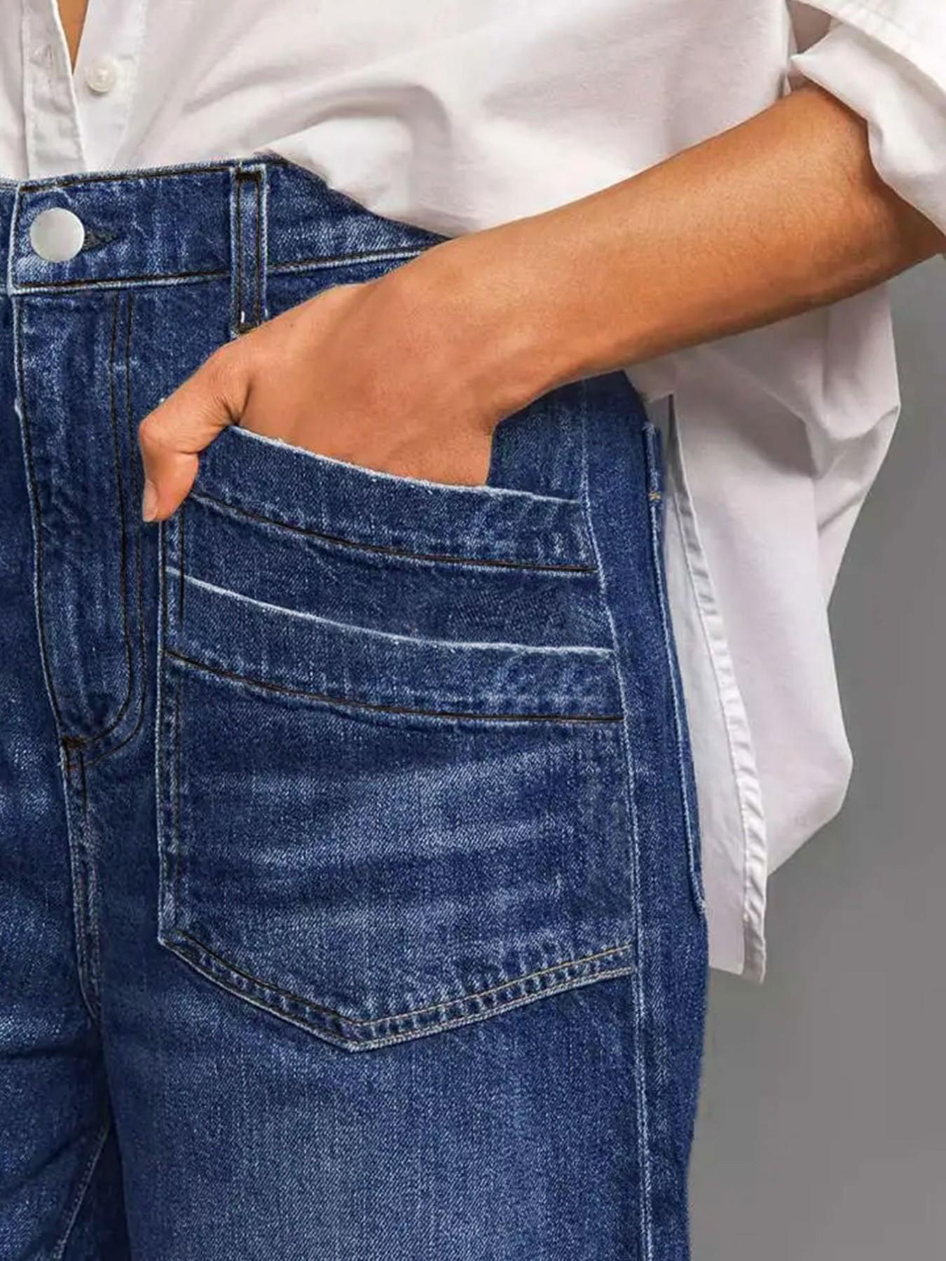 Women's Loose-Fitting Denim Wide Leg Pants, Casual Fashion Jeans, Womenswear, All Seasons Wear, Plain Pattern, Pockets, Comfortable and Stylish