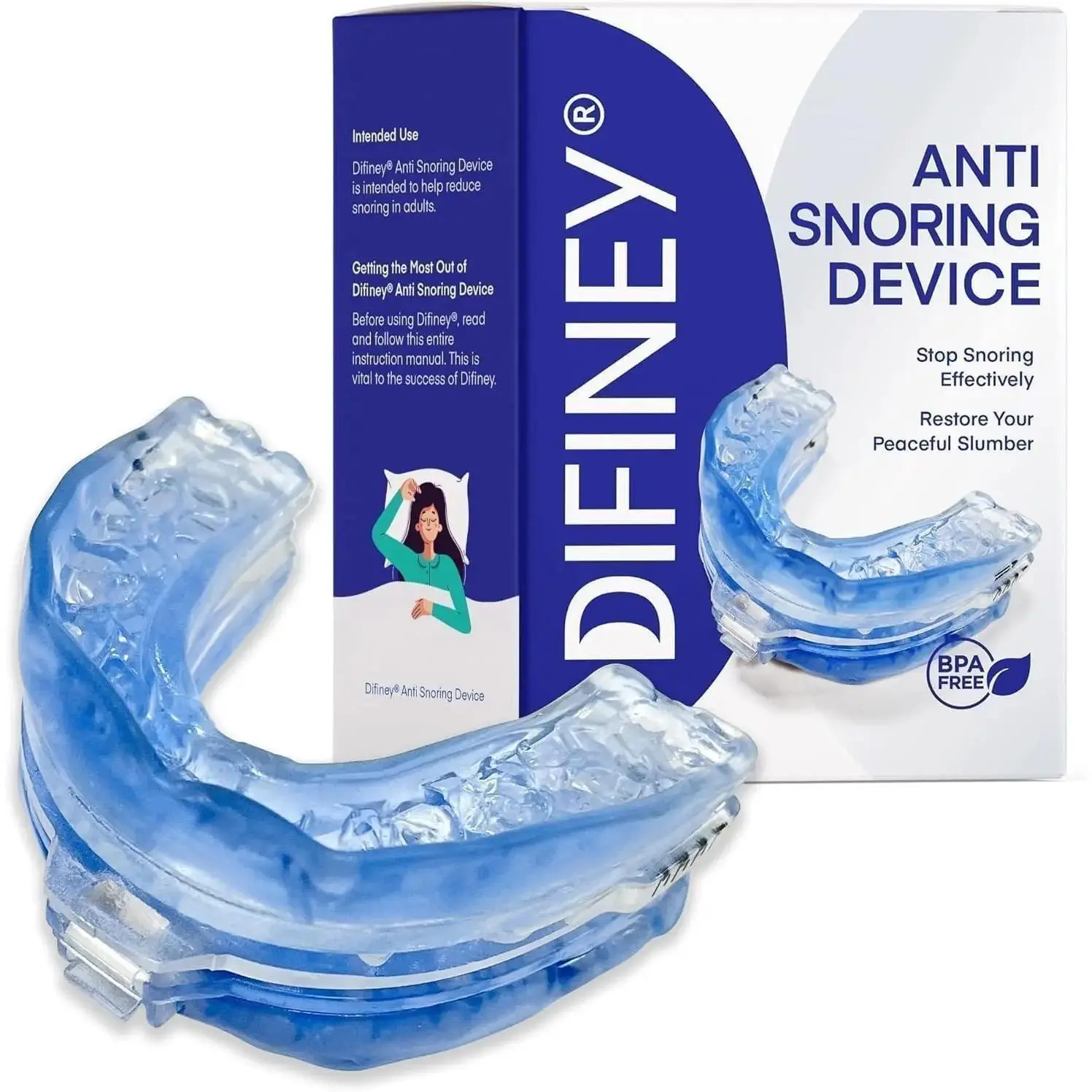 Difiney Anti Snoring Device: FDA-Cleared Anti Snoring Mouthpiece Mouth Guard - Effective Anti Snore Solution for Men and Women to Reclaim Peaceful Sleep (Blue)