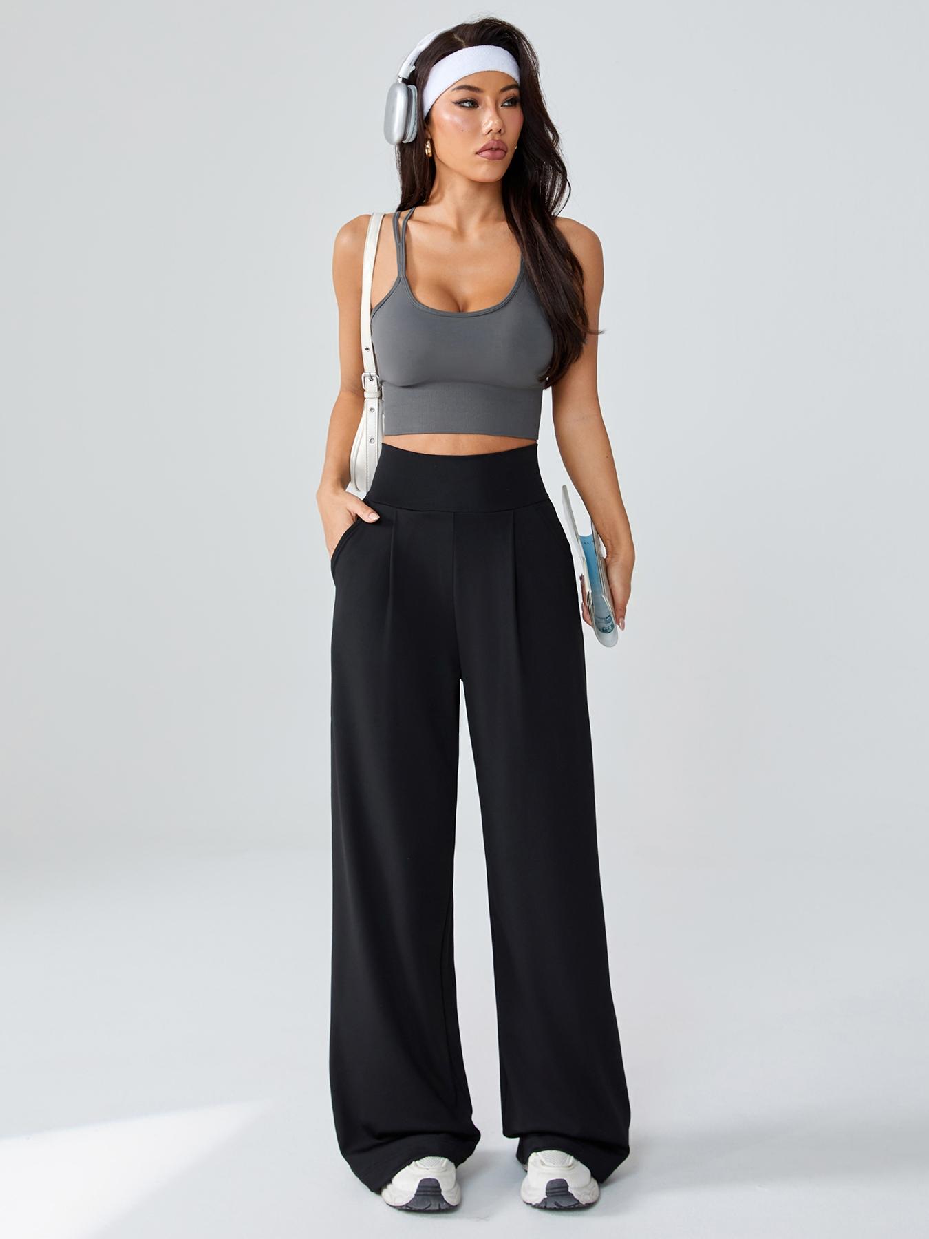 Women's High Waist Yoga Pants, Loose-Fit Casual Straight Leg Knitted Joggers, Fall & Winter Warm Sportswear, Perfect Daily Wear, Cute Gym Clothes