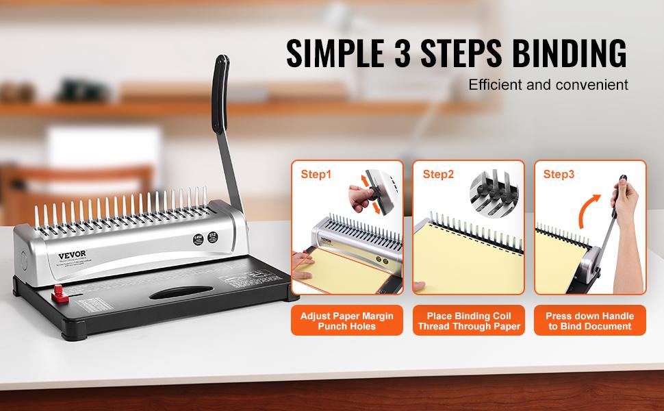 VEVOR Binding Machine, Comb Binding Machine 21-Holes Binding 450 Sheets, Book Binder Machine with 100 PCS 3/8'' Comb Binding Spines, for Letter Size, A4, A5