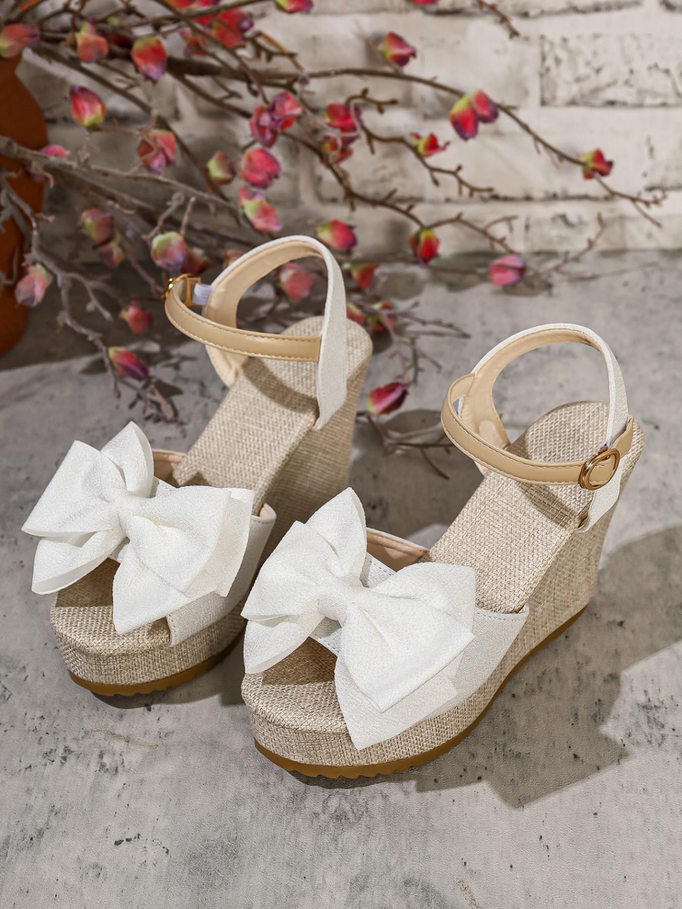Fashionable Elegant Women's Bow Wedge Sandals, Elegant Heeled Sandals, Comfortable Thick Sole High Heel Shoes, Perfect for Parties, Weddings, Beach, Travel