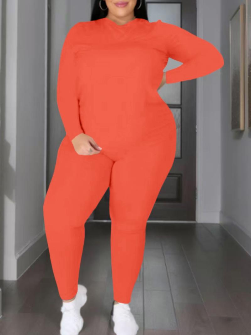 Women's Plus Size 2-Piece Set, Long-Sleeve Round-Neck Top & Pants, Casual Athleisure Wear Set Home Sportswear for Daily Wear