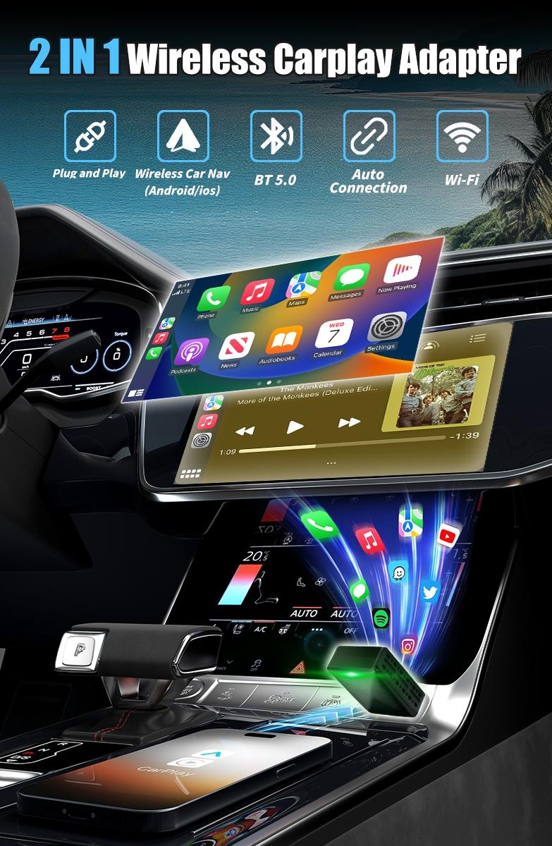 Wireless CarPlay Adapter for iPhone/Android, Converts Wired CarPlay to Wireless, Plug and Play, Fast and Stable Connection, Bluetooth Car Adapter, Electronic Charger, Car Accessories