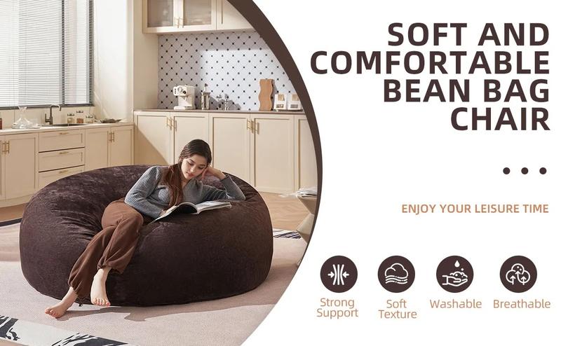 Bean Bag Chair with Memory Foam 3FT/4FT/5FT, Washable Flannel Cover, Cozy Seating for Home or Dorm Bean Bag Chair with Memory Foam 3FT/4FT/5FT, Washable Flannel Cover, Cozy Seating for Home or Dorm